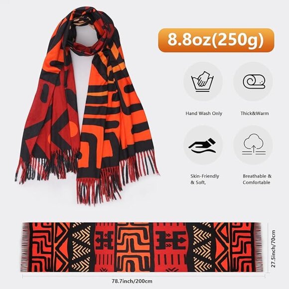 African Tribal Style Double Sided Scarf - Picture 2 of 5